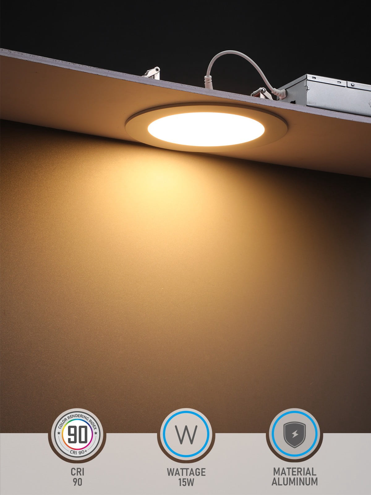 2 Pack 5CCT 6 Inch LED Recessed Lights with J-Box, CRI90 Dimmable, Ultra-Thin, UL263, 2 Hours Fire Rated, 1850°F, 2700K3000K3500K4000K5000K, ETL & ES & FCC & T24
