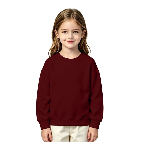 Abcomgle Girls Long Sleeve Sweatshirt Loose Solid Color Pullover Sweatshirts for Girls Fleece Crewneck Sweaters for Teens Lightweight Winter School Clothes for Teen Girls