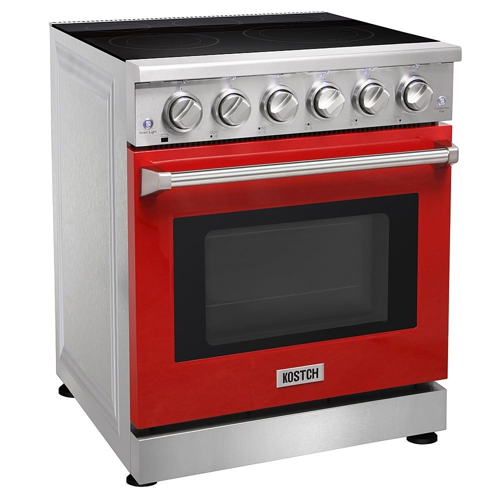 Kostch 30in. Freestanding Electric Range in Stainless Steel with 4.55 Cu. ft. Convection Oven and 5 Burners Cooktop, Red Door