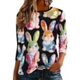thumbnail image 3 of UVEASISHA Cute Dressy Tops for Women 3/4 Sleeve Colorful Bunny Printed Tshirt Crew Neck Holiday Easter Sparkly Party Tops for Family Black S, 3 of 9