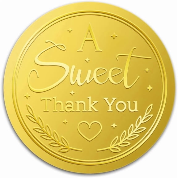 100Pcs Thank You Gold Foil Stickers 2 Inch A Sweet Thank You Gold Embossed Envelopes Seals Round Self Adhesive Certificate Seal Labels