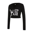 thumbnail image 6 of Douhoow Women T-Shirt  Long Sleeve Letter Printing Tee Ribbed Crop Top Casual Hip Hop Streetwear, 6 of 9