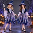 thumbnail image 6 of G`irls Light Up Witch Dress Set, Navy Star Witch Dress with Witch Hat, Star Wand and Candy Bag, Kids Halloween Themed Outfit for Party and Dress Up, 6 of 8