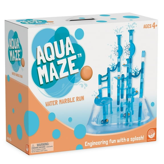 MindWare Aqua Maze Marble Run for Kids Ages 4-8, Includes Floating Marbles for Kids, 103-Piece Water Toy for Kids Set with Spinning Wheel, Whirlpool Vortex, Water Scoop and More