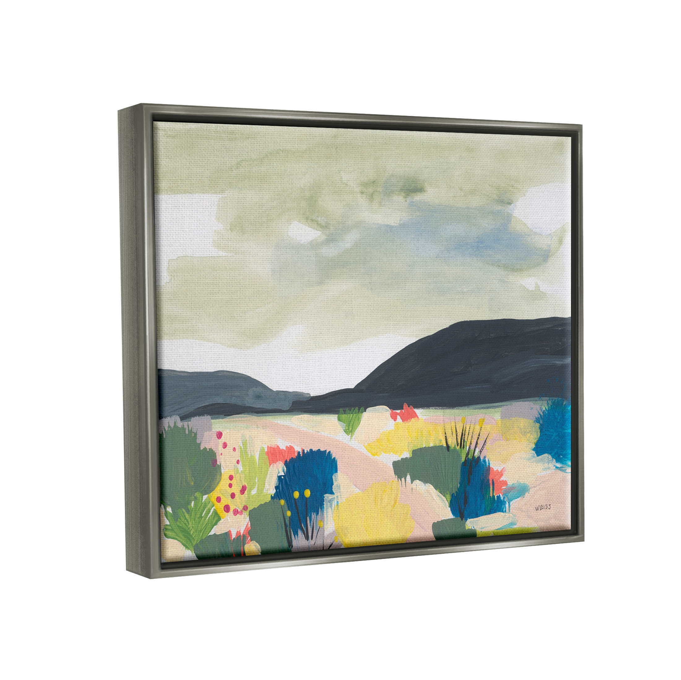 Stupell Industries Mountain Meadow Landscape Horizon Painting Luster Gray Floating Framed Canvas Print Wall Art, Design by Jan Weiss
