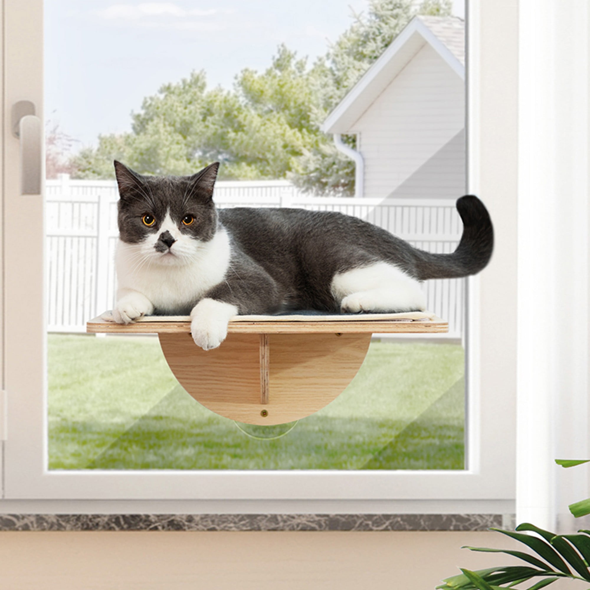 resenkos 15" Cat Window Perch Large Cat Hammock for Window Cat Nest Bed Kittens Resting Seat Cats Bed, Beige