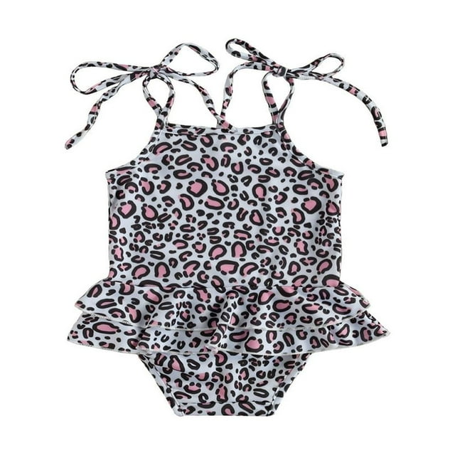 Maillot de Bain pour Tout-Petites Fille Léopard à Bretelles Sans Manches
