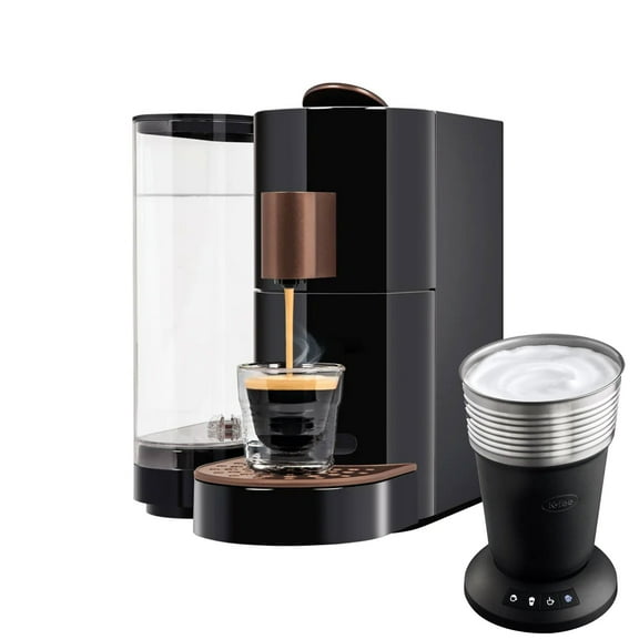 K-fee® Holiday Bundle: Twins II Single Serve Coffee and Espresso Machine PLUS Lattaero 4-in-1 Milk Frother | (Black/Copper)