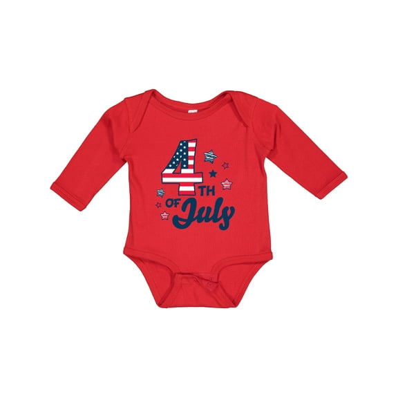 Inktastic 4th of July with Striped Stars Boys or Girls Long Sleeve Baby Bodysuit