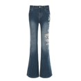 thumbnail image 5 of 2026 New American Retro Women's High Waist Floral Rose Embroidery Flared Bell Bottom Denim Jeans, 5 of 6