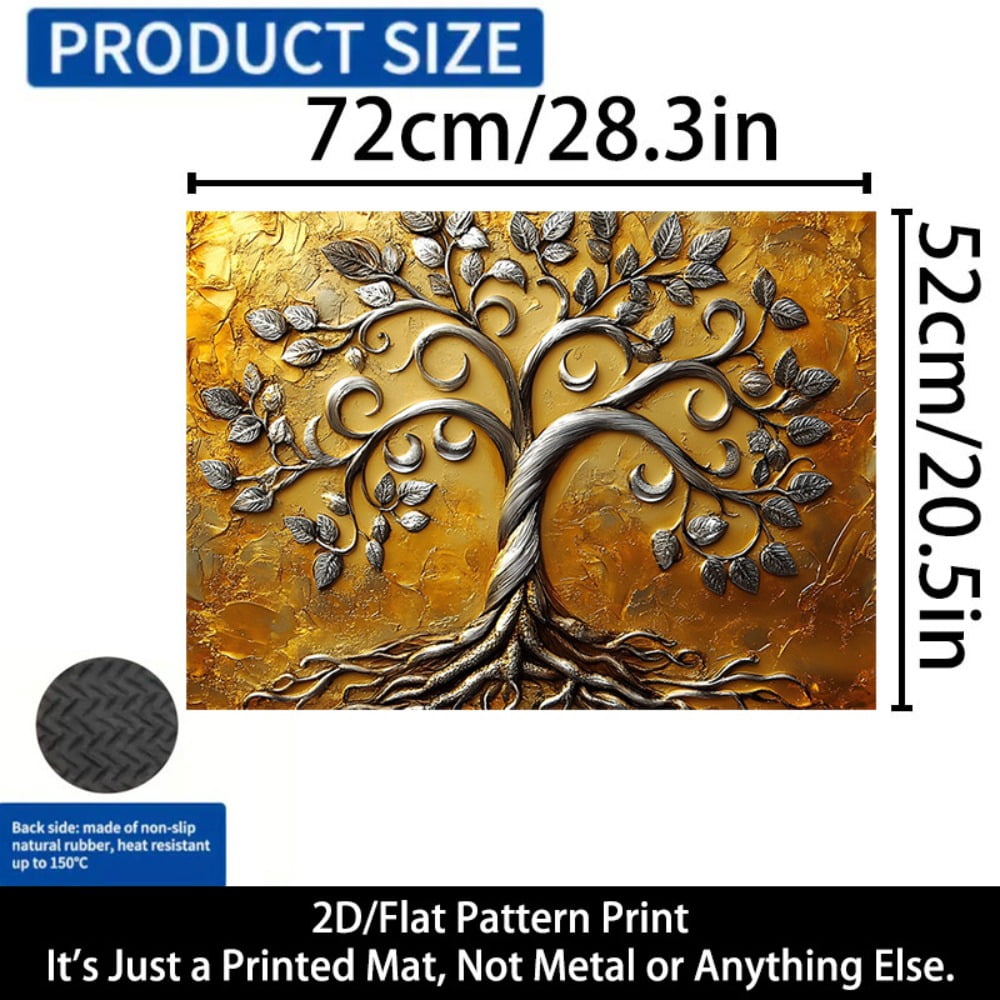 1 2D/flat stove cover protection pad, with a gold base and silver decoration crescent-shaped curve tree pattern design, 28.3x20.5 inches (72×52cm), easy to clean, perfectly suitable for any kitchen,