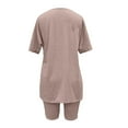 thumbnail image 5 of WAYUTE Short Sets Women 2 Piece Outfits Casual Solid Round Neck Short Sleeve Summer High Slit Top Shirt Shorts Set, 5 of 7