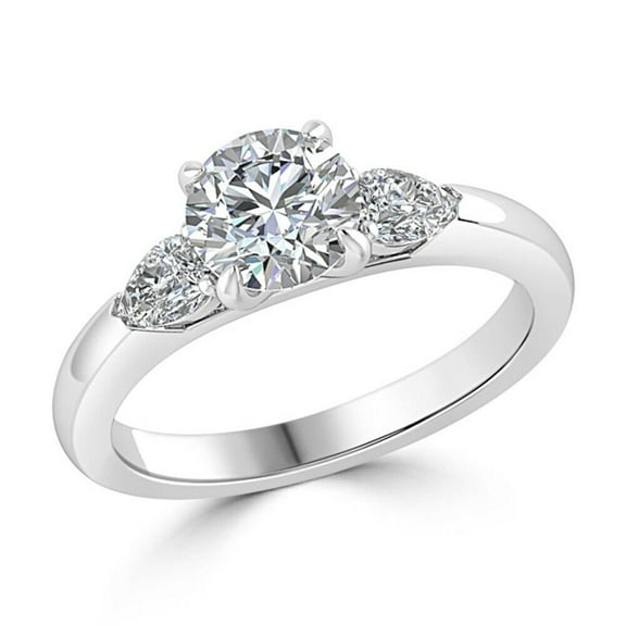 2.50 Cts Round and Pear Shape Moissanite Diamond Engagement Ring, 18K White Gold Plated Bridal Ring, Promise Ring, Anniversary Ring , Gift for Her
