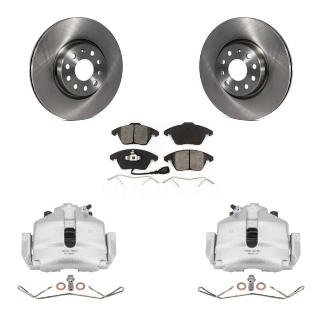 Transit Auto Front Disc Brake Caliper Rotors and Semi-Metallic Pads Kit for Car Volkswagen Jetta Rabbit Golf Beetle Audi A3 KC8-100068S