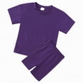 thumbnail image 4 of TOWED22 Girls Summer Outfits Casual Lounge Set Cap Sleeve T Shirt and Elastic Waist Shorts 2 Piece Clothing Sets(Dark Purple,4-5 Y), 4 of 9