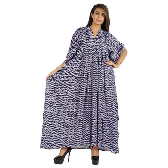 Moomaya Robe de Nuit Longue Maxi pour Femmes, Cache-Maillot Imprimé à Manches Kimono, Maxi Kaftan, Robe de Nuit, Vêtement de Nuit