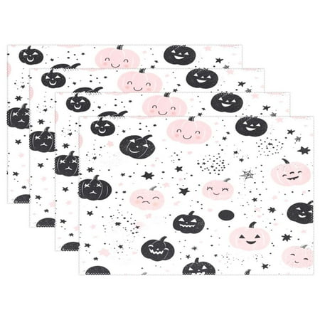 

Cartoon Pumpkin Pattern 4-Piece 12x18in Heat-Proof Place Mats Set Non-Slip for Family Dining