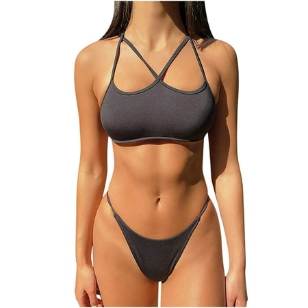 

VKEKIEO Two-Piece Sets Swimsuit Sport Bra Style Lift Black M