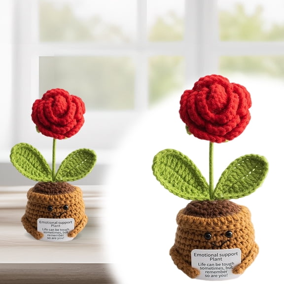 Emotional Support Crochet Rose Handmade Soft Wool Plush Flower with Positive Message Desk Decor Gift for Women Friends Teachers Birthday Christmas Valentine's Day Present (Resilience Rose)