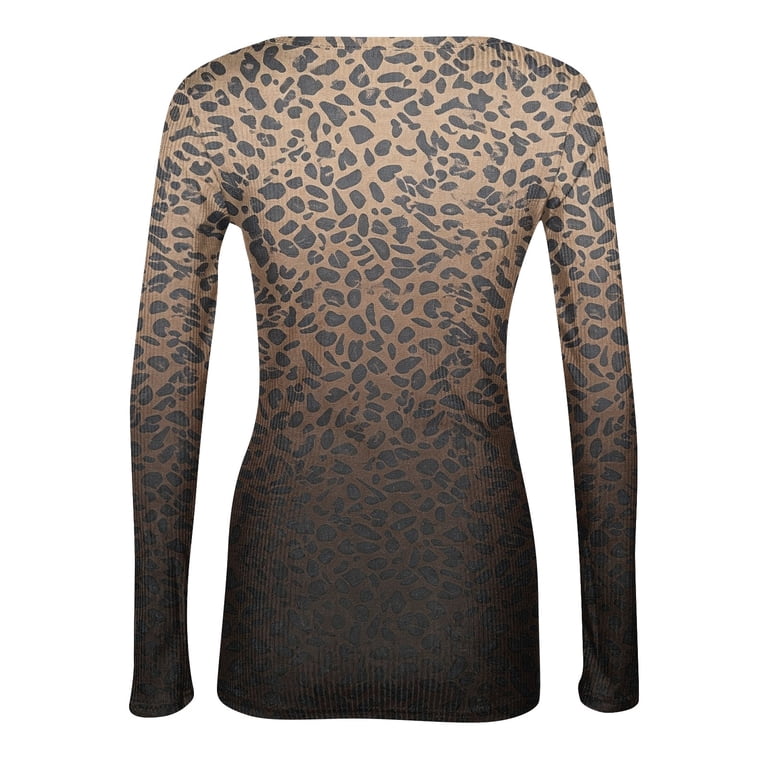 Women's Tops Long Sleeve Crew Neck Gradient Leopard Print Work Tops ...