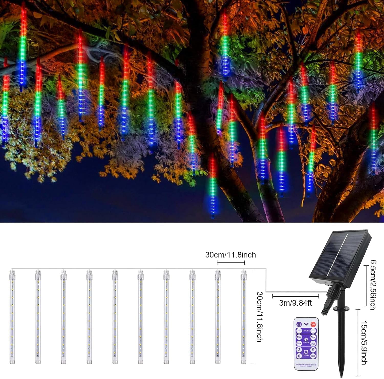 LED Outdoor String, Rain Lights,Meteor Lights,Meteor rain Lights 30cm 10 Tube Solar rain Lights with for Christmas Parties Wedding Christmas Tree