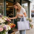 thumbnail image 6 of Women's Vintage Gingham Floral Quilted Tote Bag, Large Capacity Casual Shoulder Bag for Shopping, 6 of 6