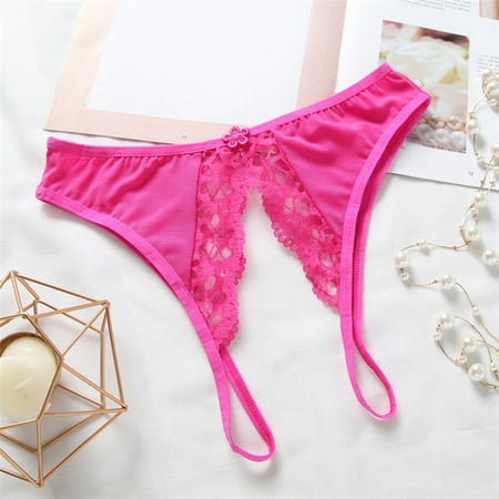 DondPO Womens Underwear Panties for Women Women Sexy Floral Lace Briefs With Cute Bow Center Seamless Underwear Lingerie for Women Crotchless Panties Hot Pink One Size