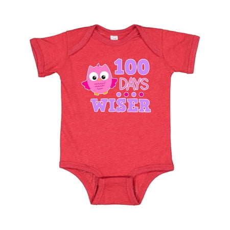 

Inktastic 100 Days Wiser with Pink Owl Gift Baby Girl Bodysuit