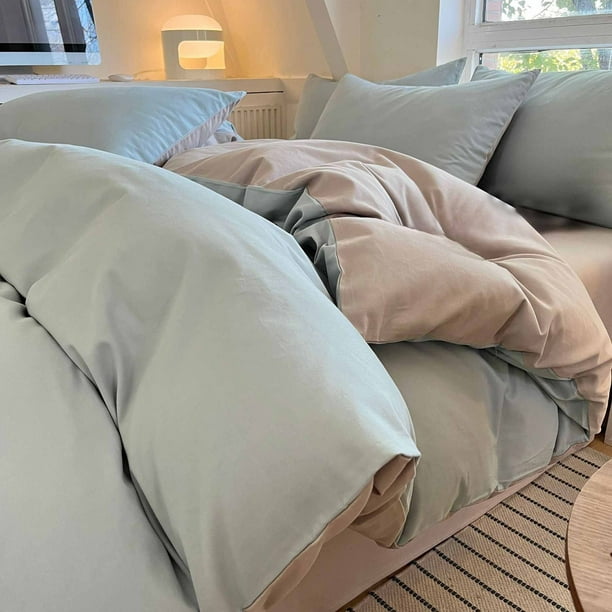 Adecuado para Dormitorios de Estudiantes. Cómodo y Suave Juego de Cama de Cuatro Piezas con Colores Frescos Lavados.
