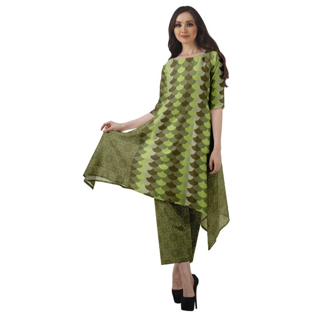 Moomaya Kurti Asymétrique avec Ensemble Pantalon Femmes Chanderi Imprimé Tenue de Fête Vêtements