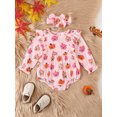 thumbnail image 3 of Elippeo Baby Girls 2Pcs Halloween Outfits Ruffle Long Sleeve Pumpkin Print Romper with Headband Set Newborn Clothes 3 6 9 12 Months, 3 of 8