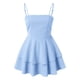 thumbnail image 4 of Vestido azul de verano para mujer: escote cuadrado, lazo en la espalda, tejido de malla, dobladillo con doble volante, informal/fiesta, 4 of 5