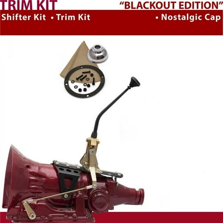 American Shifter 700R4 Shifter Kit 10 in. Trim Kit Black Dual Shift Cap Transmission Boot Ringed Knob for CC202