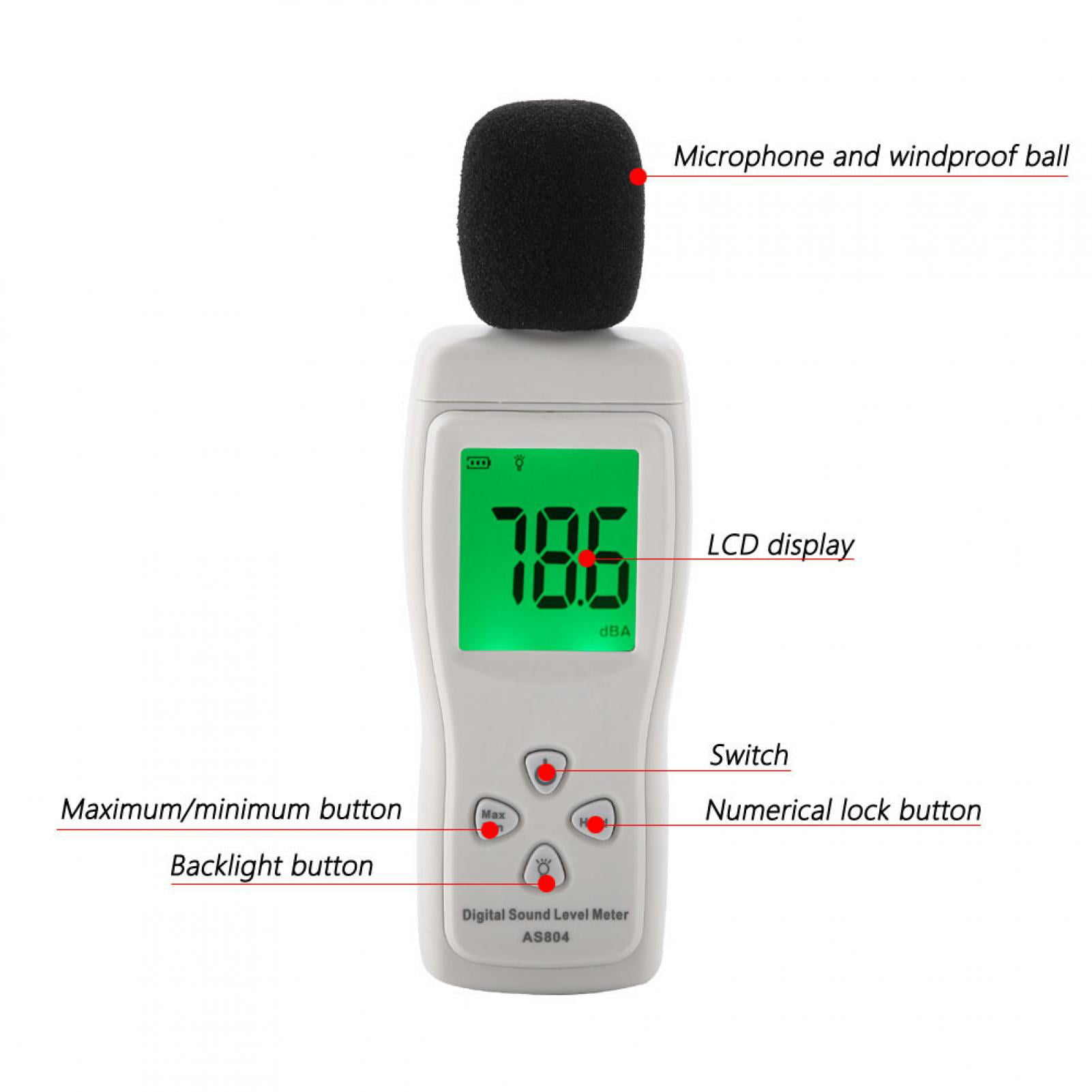 Sound Level Meter Sound Level Meter Digital Sound Level Meter AS804 Digital Sound Level Meter Test Monitor 30-130dBA Noise Tester for Automotive Noise Exposure Industrial Equipment etc