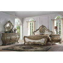 Luxurious Traditional Design 4pc set Queen Bed Nightstand Dresser Mirror Formal Bedroom Furniture Vintage Oak Finish