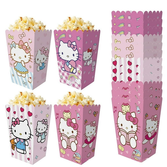 12 Pcs Anime Kitty Cat Party Popcorn Box Box for Anime Theme Birthday Party Supplies Decor,Girls Kids Birthday Game Party Kraft Paper Gift Bag Decoration