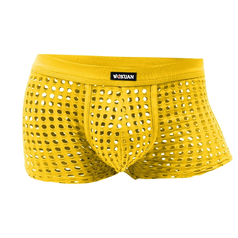 OVTICZA Mens Underwear Boxer Briefs Pouch Plus Size Moisture Wicking Hollow  Out Underwear Yellow 2XL