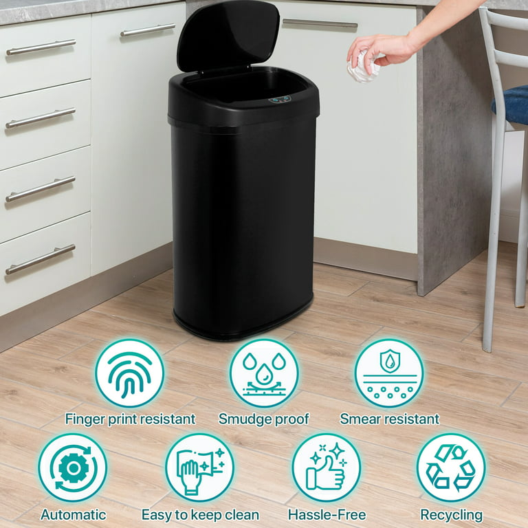 Kitchen Trash Can 13 Gallon Garbage Can, Sensor Trash Can Touchless Stainless Steel Trash Can, Brushed Dustbin 50 Liter Motion Trash Bin Metal Waste