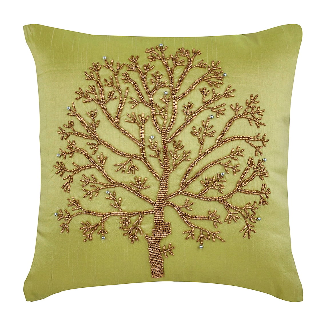 Euro Pillow, Decorative Green Euro Pillowcases 26x26 inch (65x65 cm), Silk Euro Pillow Covers, Nature & Floral, Beaded Tree, Modern Euro Sham Covers - Tree Of Life