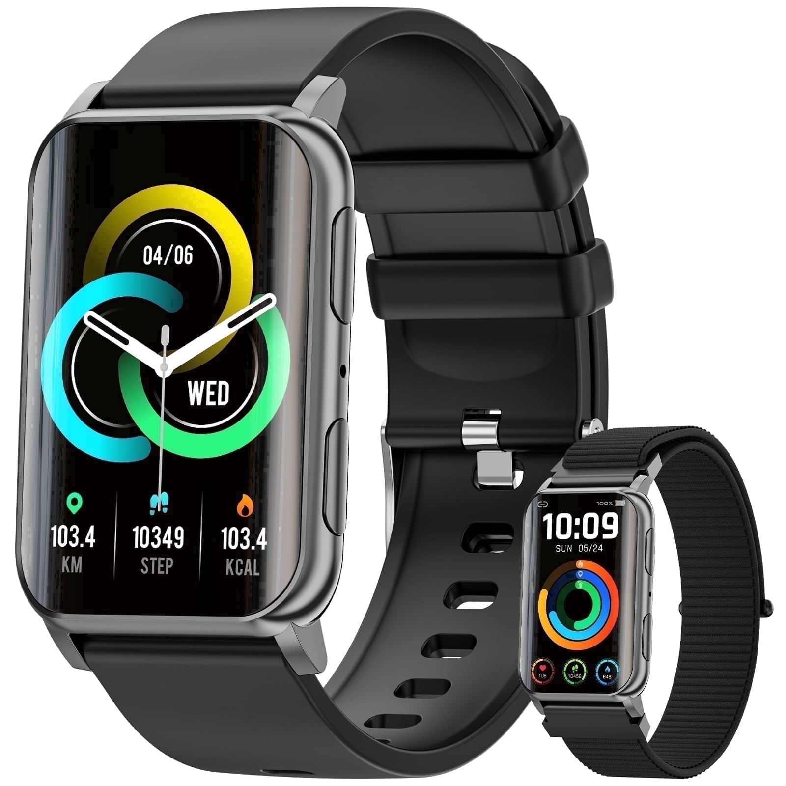 Fitness Tracker, 1.57" Smart Watch for Women Men, 10mm Ultra-Thin Fitness Watch with 2 Interchangeable Bands/Answer/Make Calls/120 Sports Modes/IP68 Waterproof, fits for Android iPhone Devices, Black