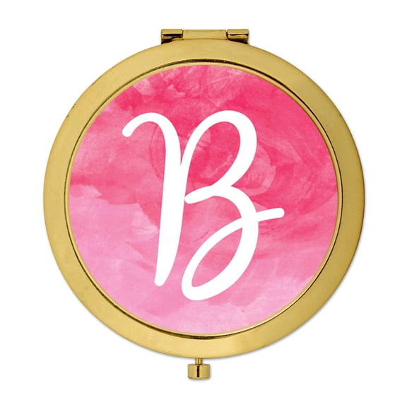 Koyal Wholesale Gold Compact Mirror Bridesmaid's Wedding Gift, Blush Pink Watercolor, Monogram Letter B, 1-Pack