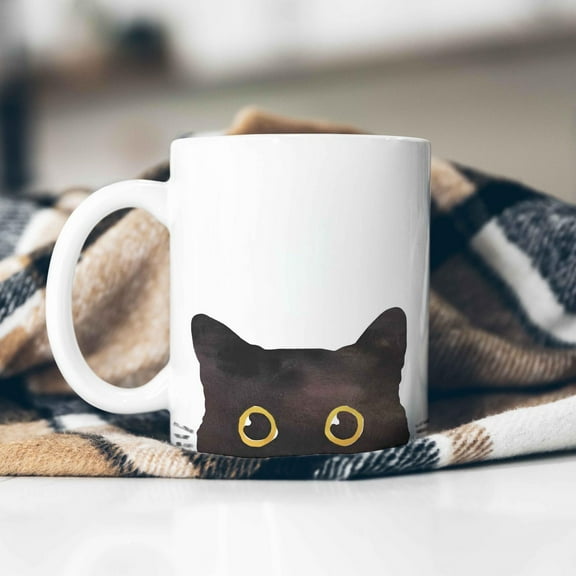 Peeking Cat Mug, Funny Cat Mug Custom Black Cat Lover Gifts Cat Mom Gifts Kitty Cute Mug Animal Lover Gift Cat Mug Personalized Cat Gifts, Ceramic Mug 11Oz