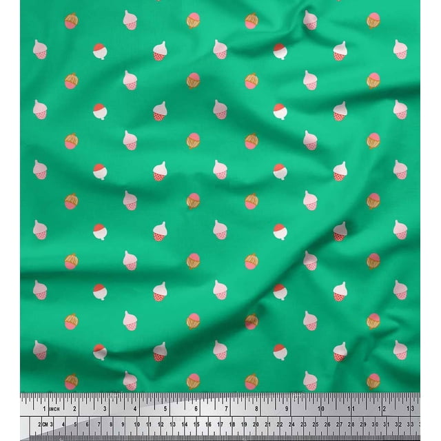 Soimoi Tissu en Voile de Coton Vert Fruits de Chêne Imprimé 1 Yard 42 Pouces de Large