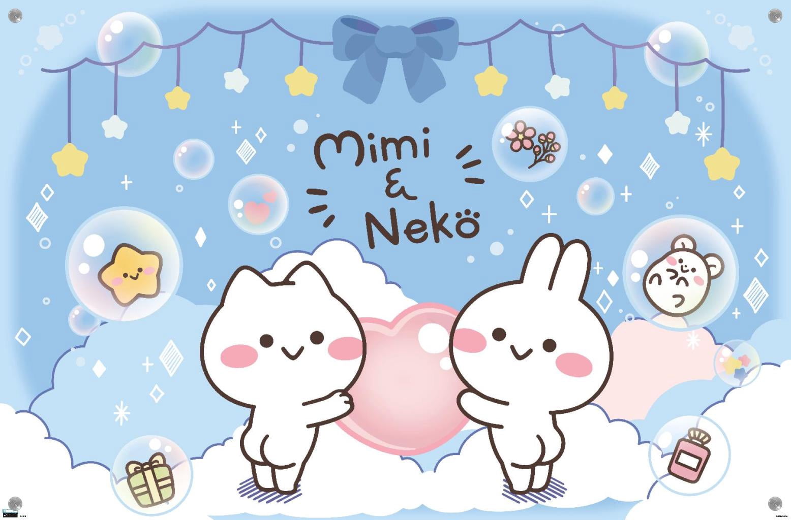 Mimi & Neko - Clouds Wall Poster with Push Pins, 14.725" x 22.375"