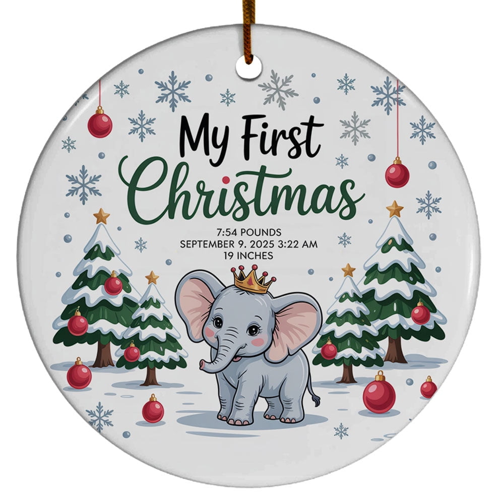 Cute Baby Elephant First Christmas Ornament 2025, Ornament Baby’s 1st Christmas Keepsake, Custom Name Text Birthday Christmas Ornament Gift for New Dad Mom Newborn