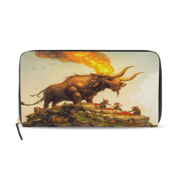 Qxltty Great Fire Cow Pattern Women's Leather Wallet Fashion Retro Multi Card Holder with Cell Phone Pocket Mothers Day Gifts