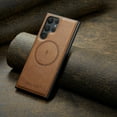 thumbnail image 2 of Magnetic Case for Samsung Galaxy S24 Ultra, Compatible with Magsafe & Car Mount Premium PU Leather Slim Fit Bumper Rugged Shockproof Protective Phone Case for Women Men, Brown, 2 of 7