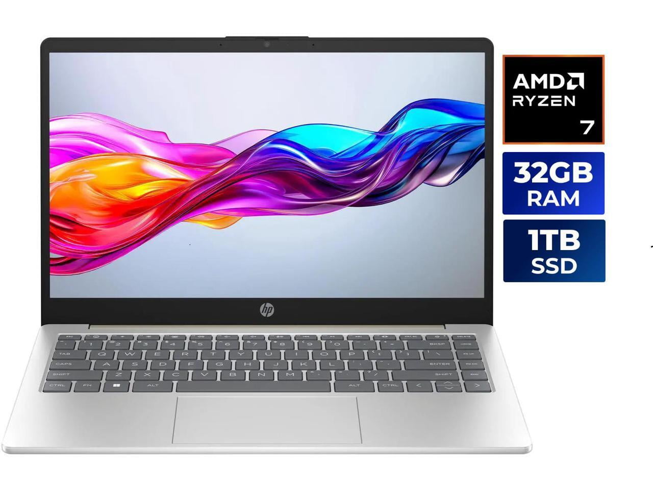 HP 14" HD Laptop AMD Ryzen 7 7730U 32GB Memory 1 TB NVMe SSD AMD Radeon Graphics