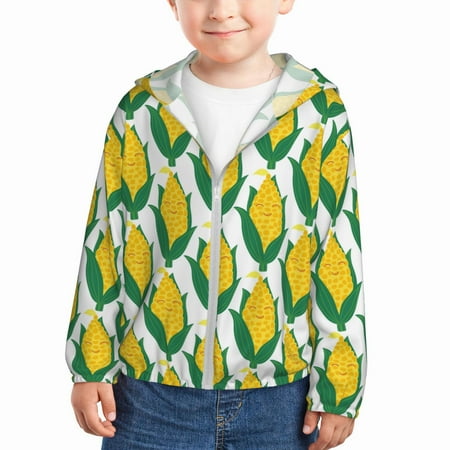 

Sun Hoodie for Kids Corn Cob Long Sleeve Swim Fishing Shirts Sun Protection Zip Up Jacket Clothing Athletic Hoodie