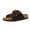 Chocolate, variant on Logo 100% Genuine Leather Suede Slides for Women, Cushioned Cork Footbed Womens Sandals with Adjustable Buckles and Memory Foam